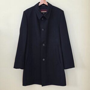 Hugo Boss The Task Wool Overcoat Men US 38R Black Lined Minimalist Office Grunge